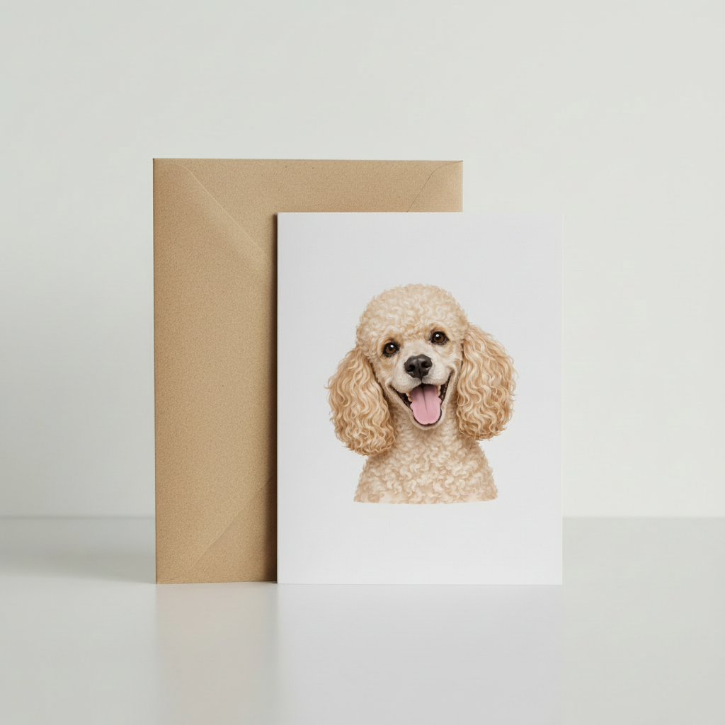 Cream Poodle Greeting Card Mockup