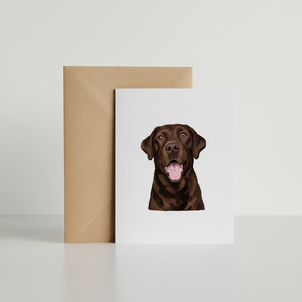 Chocolate Labrador Greeting Card with kraft envelope mockup
