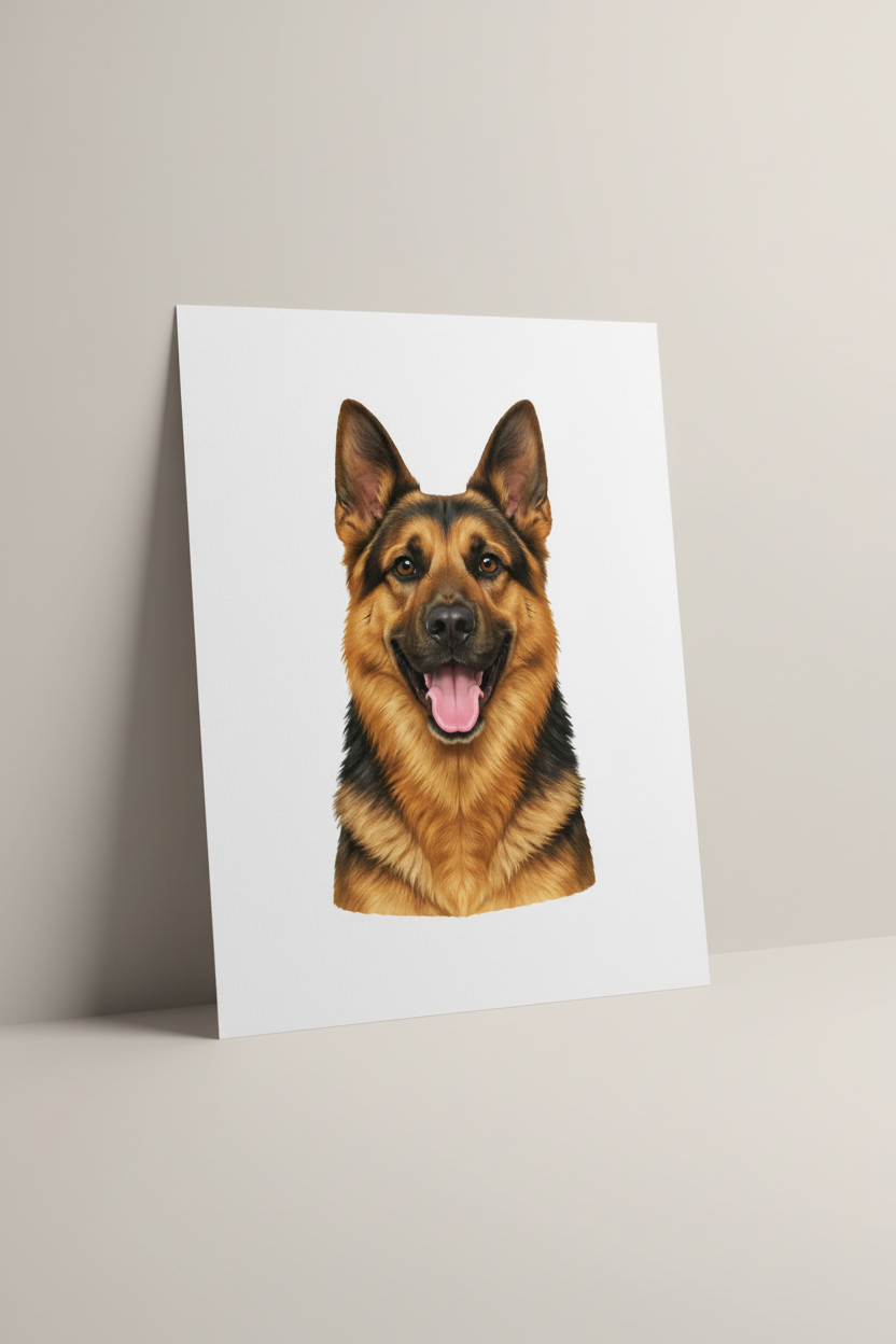 German Shepherd A4 Print leaning against wall