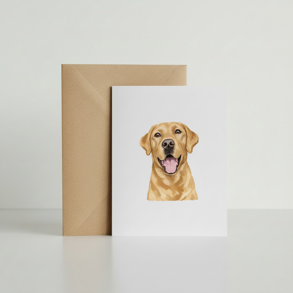 Golden Labrador Greeting Card with kraft envelope mockup