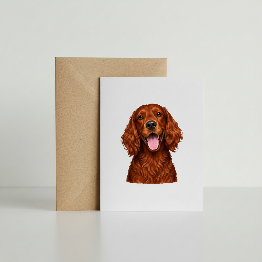 Red Setter Greeting Card with kraft envelope mockup