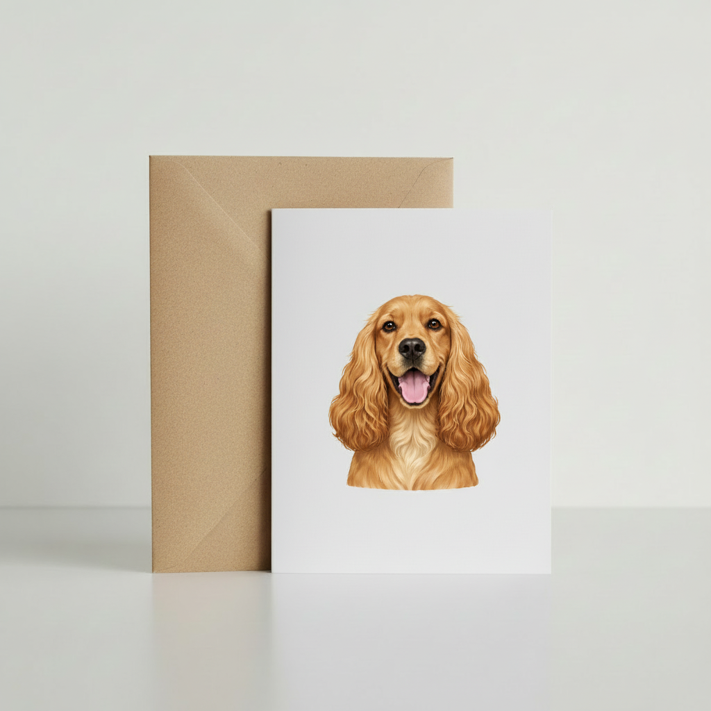 Cocker Spaniel Greeting Card with kraft envelope mockup