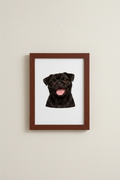 Black Pug A4 Print in dark wooden frame