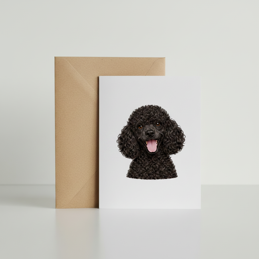 Black Poodle Greeting Card with kraft envelope mockup