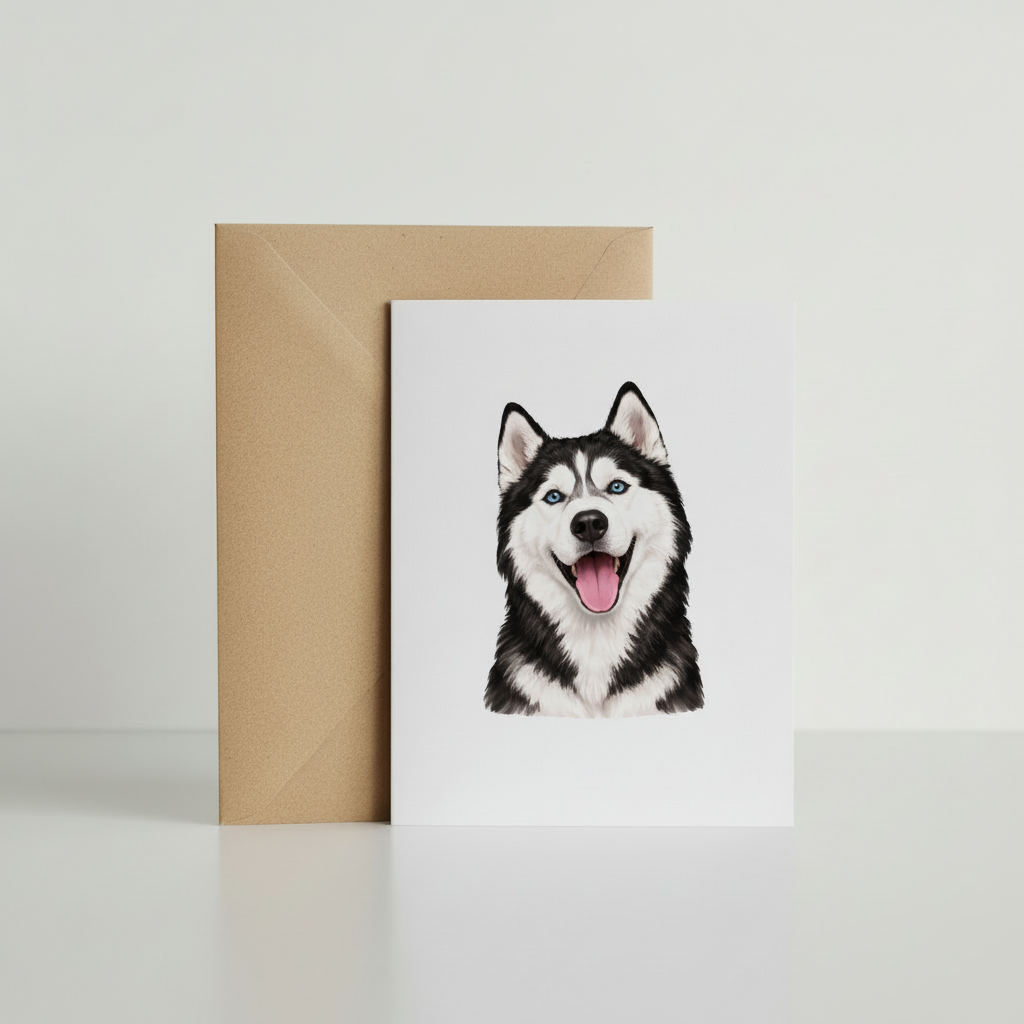 Husky Greeting Card with kraft envelope mockup