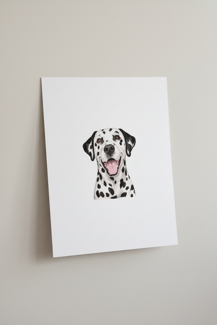 Dalmatian A4 Print leaning against wall