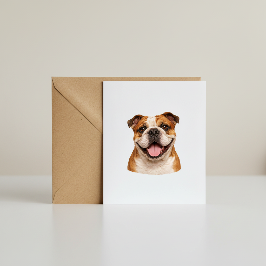 English Bulldog Greeting Card with kraft envelope mockup