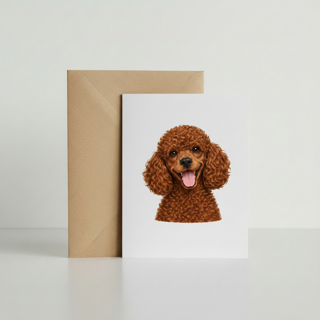 Poodle Greeting Card with kraft envelope mockup