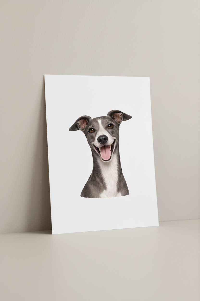 Italian Greyhound A4 Print leaning against wall