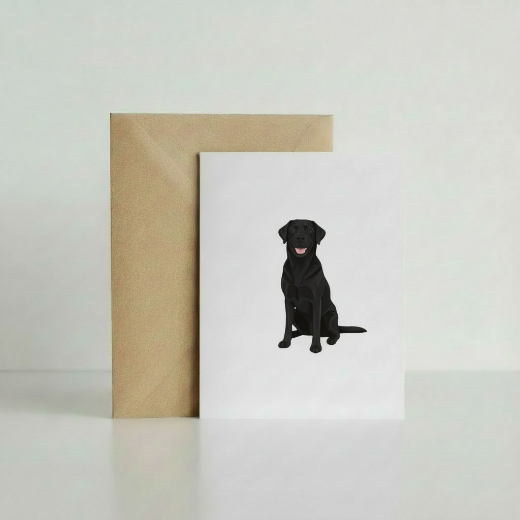 Sitting Black Labrador Greeting Card with kraft envelope mockup