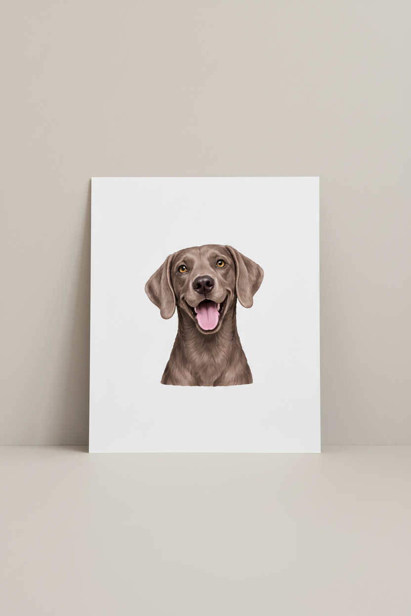 Weimaraner A4 Print leaning against wall
