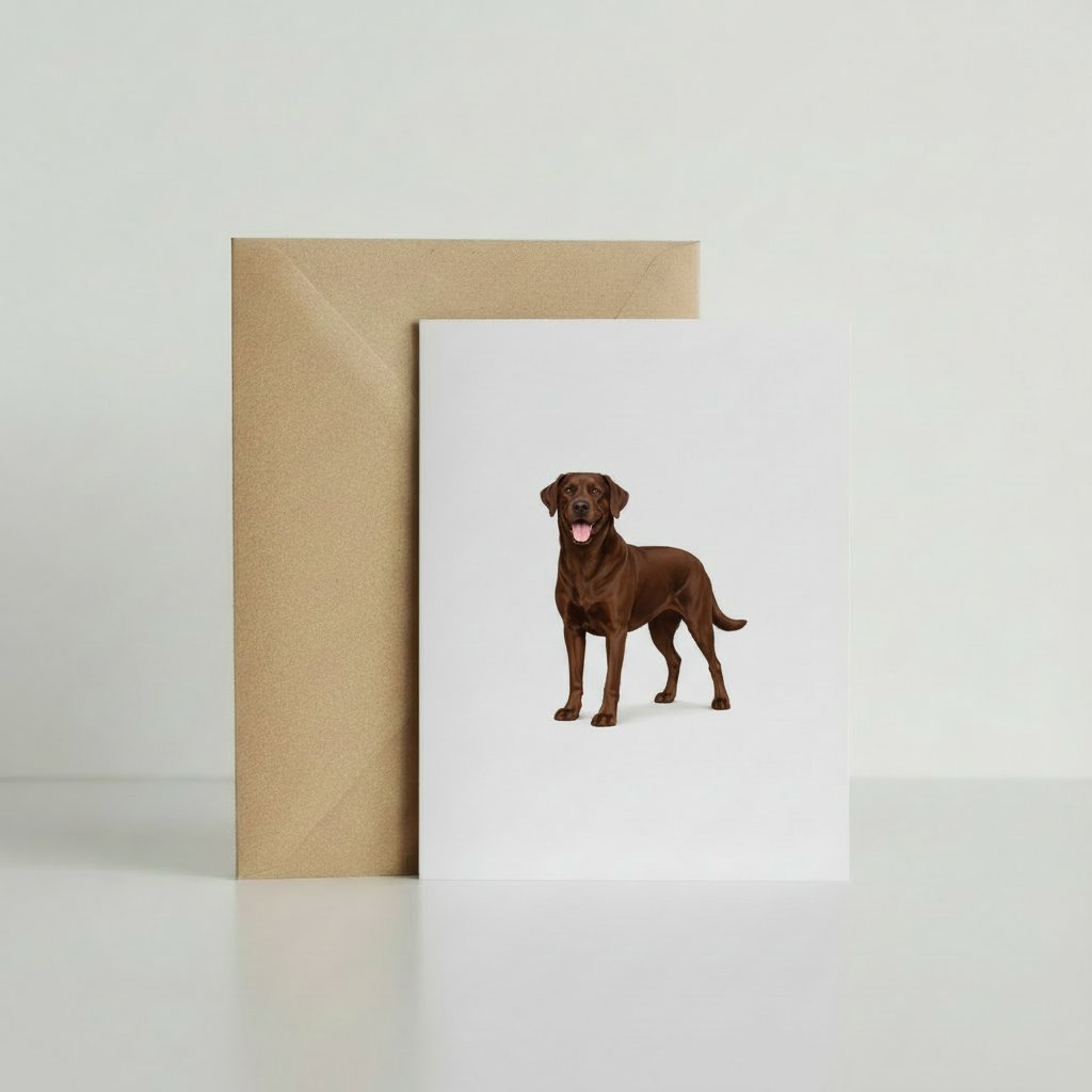 Chocolate Labrador Greeting Card with kraft envelope mockup