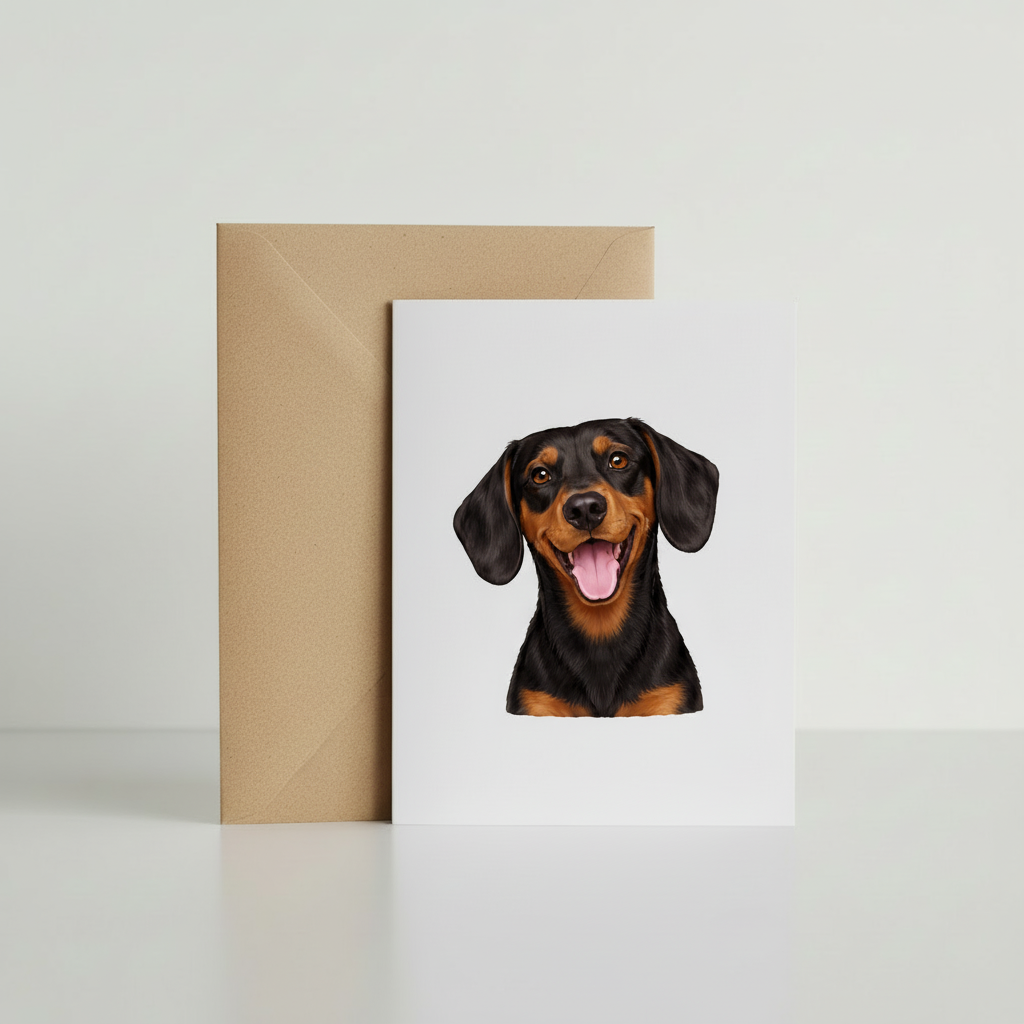 Sausage Dog Greeting Card with kraft envelope mockup