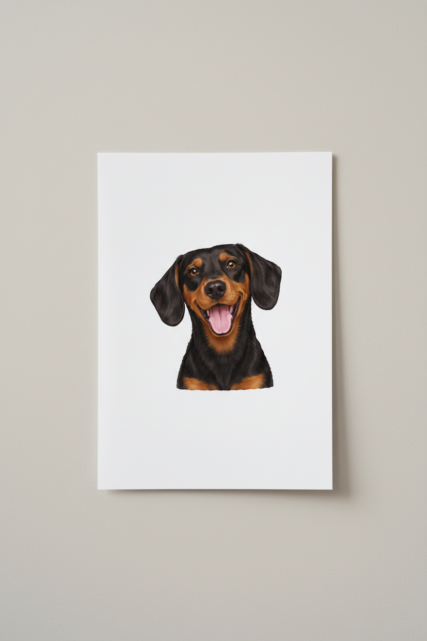 Dachshund A4 Print leaning against wall
