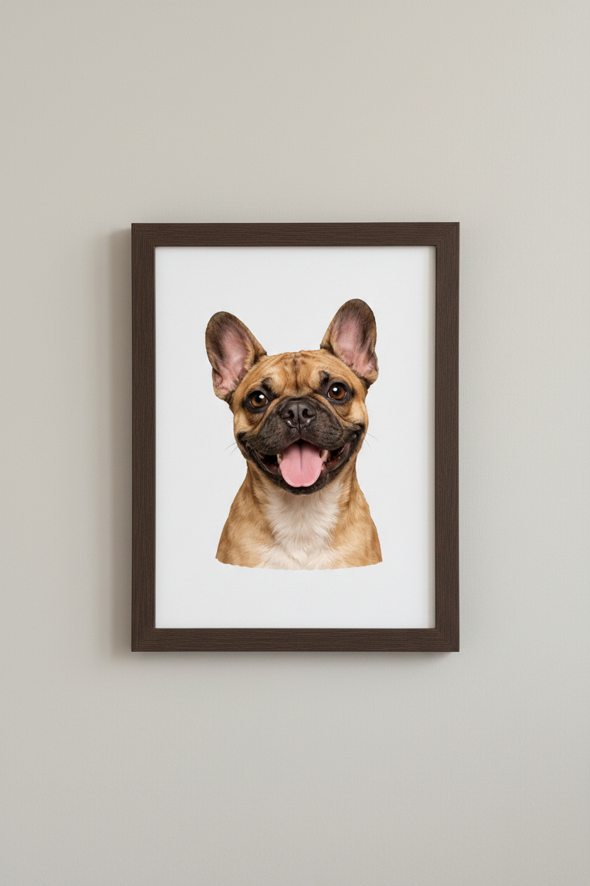 French Bulldog A4 Print in dark wooden frame
