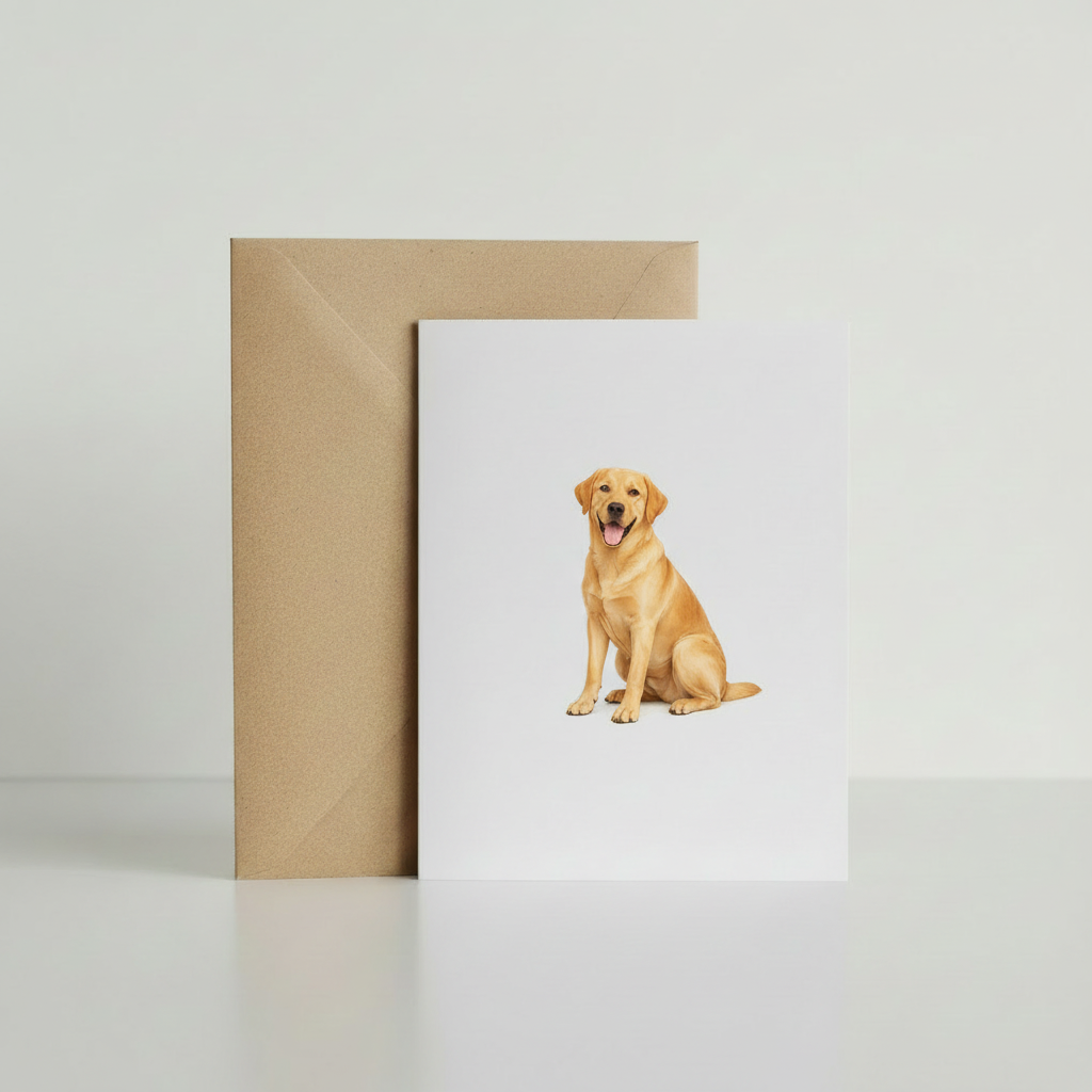 Golden Labrador Greeting Card with kraft envelope mockup