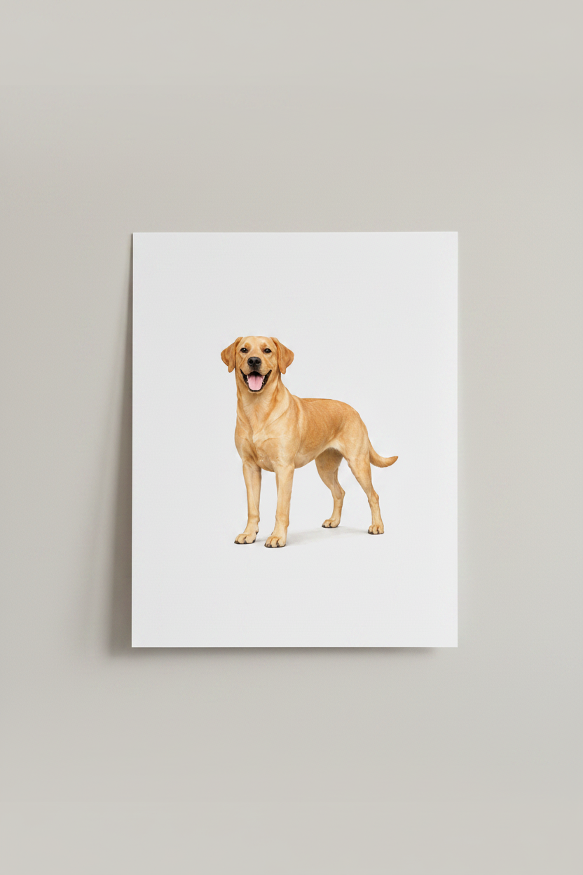 Golden Labrador A4 Print leaning against wall