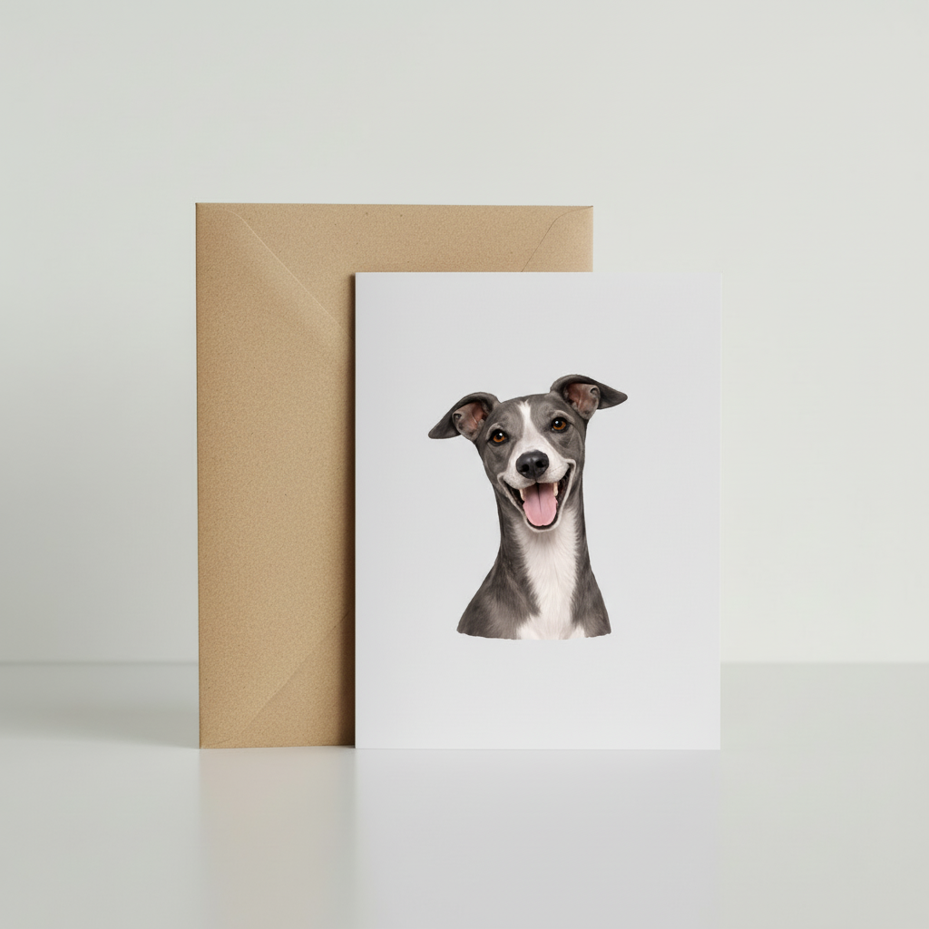 Italian Greyhound Greeting Card with kraft envelope mockup